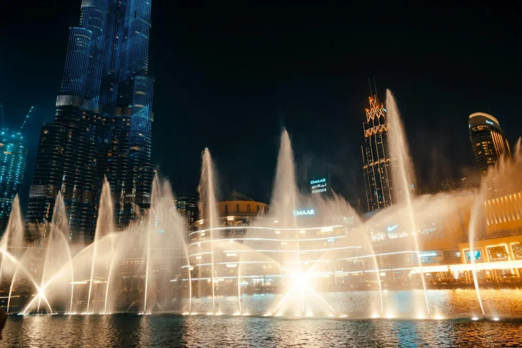 The fountain show on Burj Khalifa 
